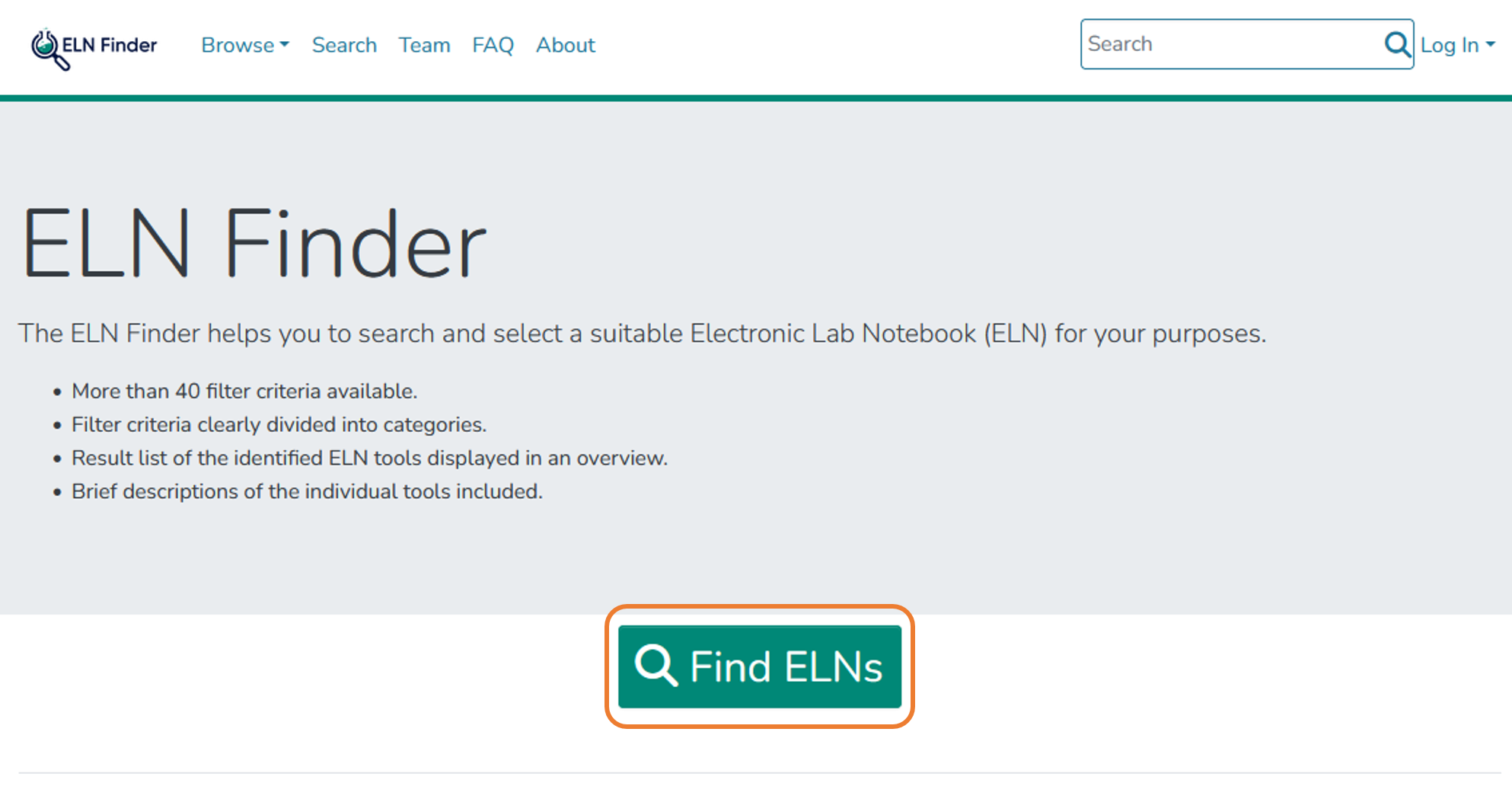 Hands on: ELN Finder: Click on "Find ELNs"
